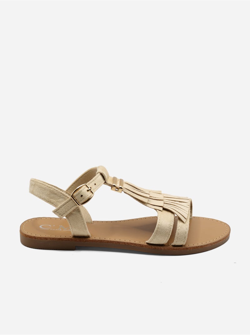 Sandali piatti con frange Beige - Kiabi