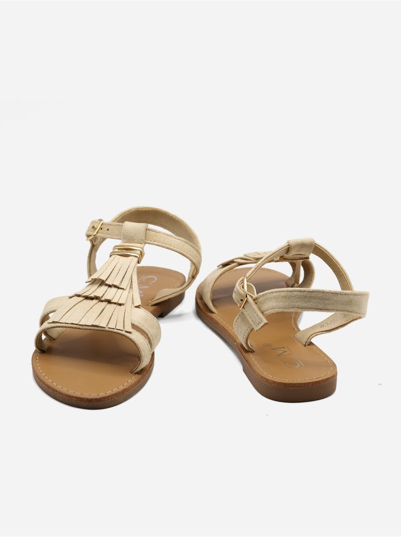 Sandali piatti con frange Beige - Kiabi