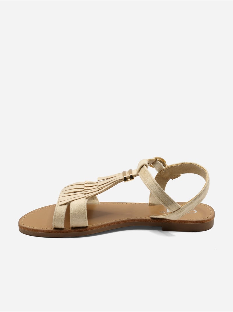 Sandali piatti con frange Beige - Kiabi