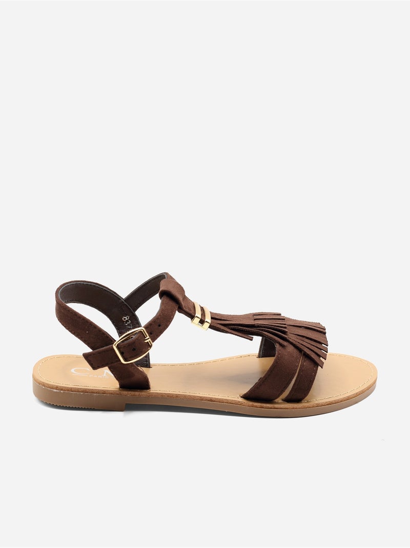 Sandali piatti con frange Marrone - Kiabi
