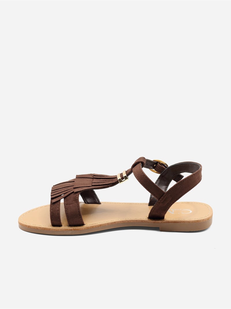 Sandali piatti con frange Marrone - Kiabi