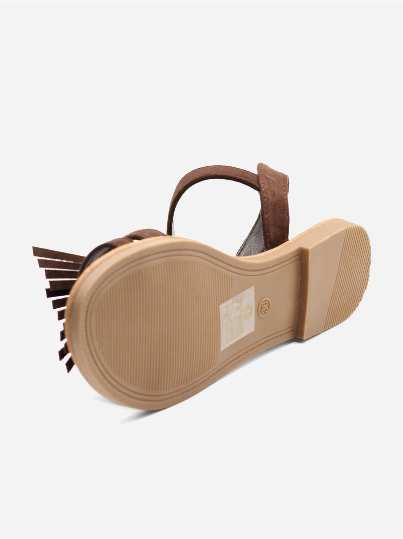 Sandali piatti con frange Marrone - Kiabi