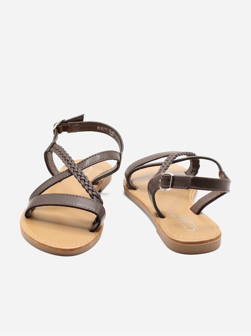 Sandali piatti intrecciati Marrone - Kiabi
