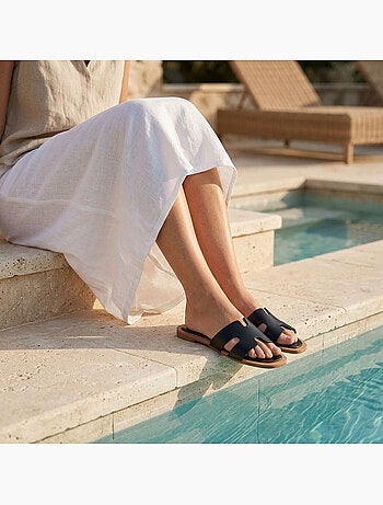 Sandali Slide Donna OZABI Pelle Sintetica Oro Nero
