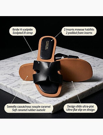 Sandali Slide Donna OZABI Pelle Sintetica Oro Nero