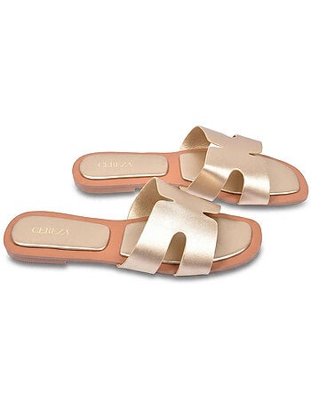 Sandali Slide Donna OZABI Pelle Sintetica Oro Nero
