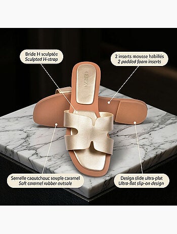 Sandali Slide Donna OZABI Pelle Sintetica Oro Nero