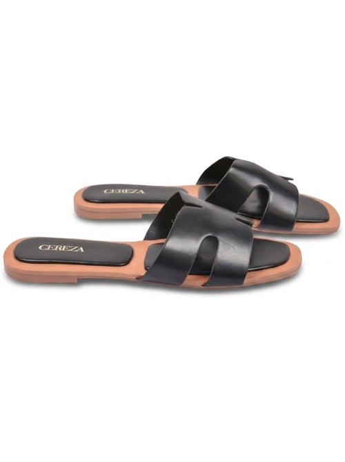 Sandali Slide H-Strap in Pelle Sintetica Oro Nero OZABI - Kiabi