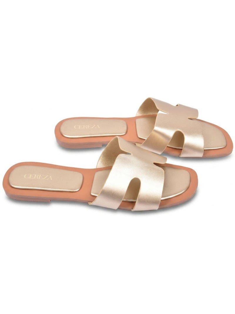 Sandali Slide H-Strap in Pelle Sintetica Oro Nero OZABI Oro - Kiabi