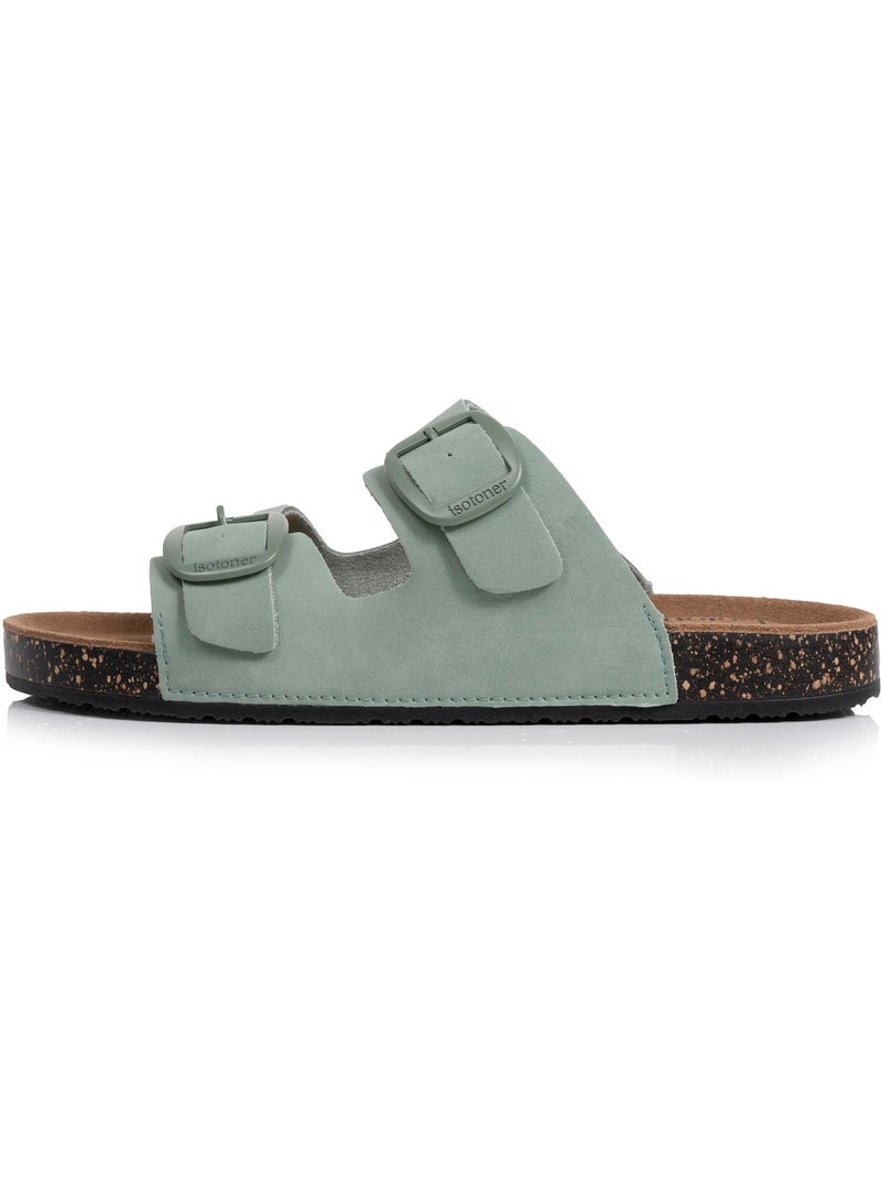 Sandali sottopiede in pelle patch everywear comfort heel Verde chiaro - Kiabi