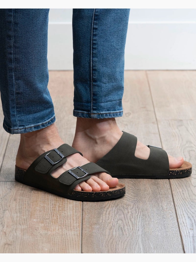 Sandali sottopiede in pelle, toppa sul tallone e plantare everywear comfort,  Isotoner Cachi - Kiabi