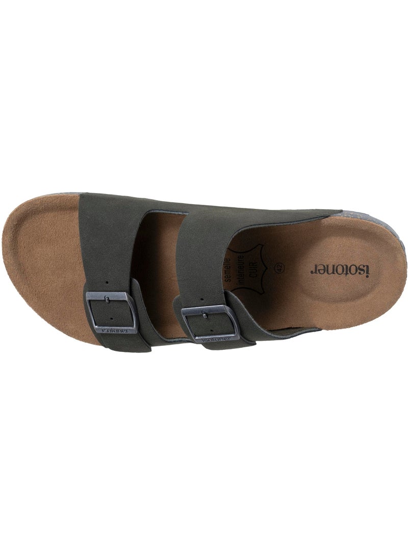 Sandali sottopiede in pelle, toppa sul tallone e plantare everywear comfort,  Isotoner Cachi - Kiabi