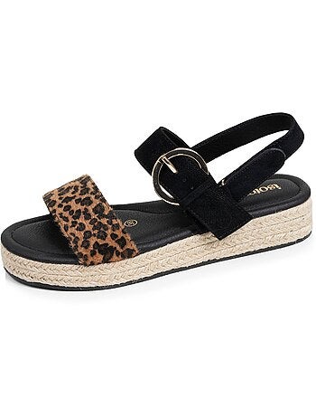 Sandali suola in memory, tacco di 3,5 cm, design in corda e leopardo Isotoner