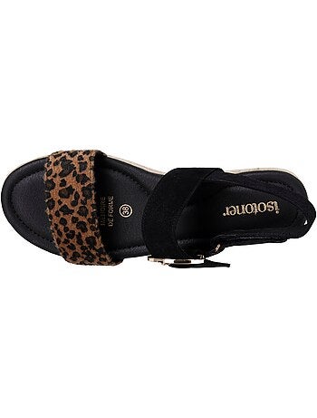 Sandali suola in memory, tacco di 3,5 cm, design in corda e leopardo Isotoner