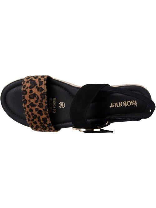 Sandali suola in memory, tacco di 3,5 cm, design in corda e leopardo  Isotoner - Kiabi