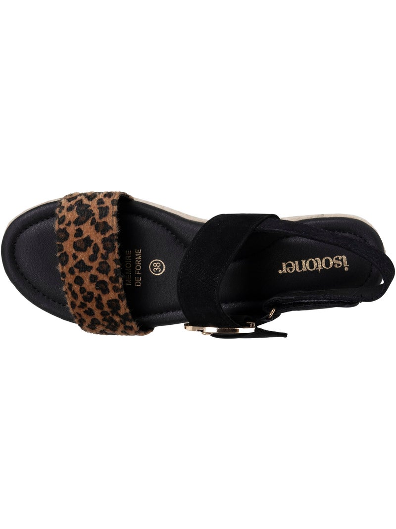 Sandali suola in memory, tacco di 3,5 cm, design in corda e leopardo  Isotoner Nero Nero Bianco - Kiabi