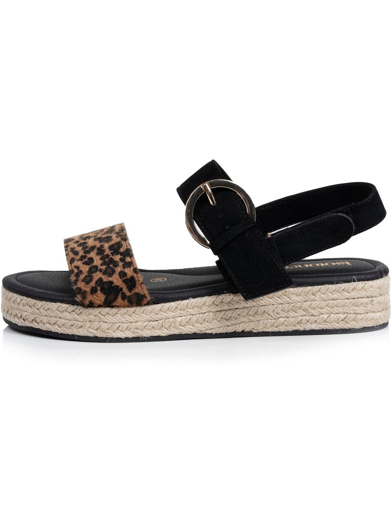 Sandali suola in memory, tacco di 3,5 cm, design in corda e leopardo  Isotoner Nero Nero Bianco - Kiabi