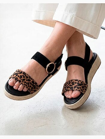 Sandali suola in memory, tacco di 3,5 cm, design in corda e leopardo