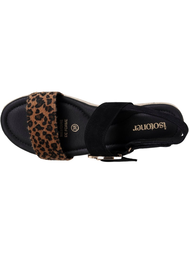 Sandali suola in memory, tacco di 3,5 cm, design in corda e leopardo Nero Nero Bianco - Kiabi