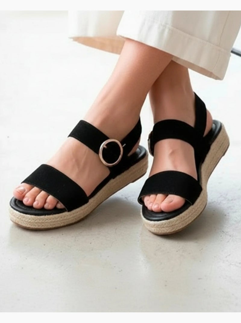 Sandali suola in memory, tacco di 3,5 cm, design in corda  Isotoner Nero - Kiabi