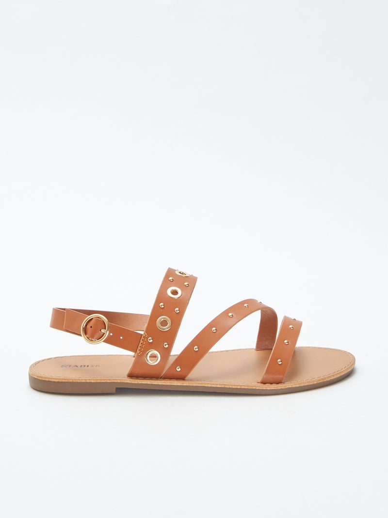 Sandali tinta unita con cinturini con borchie MARRONE - Kiabi