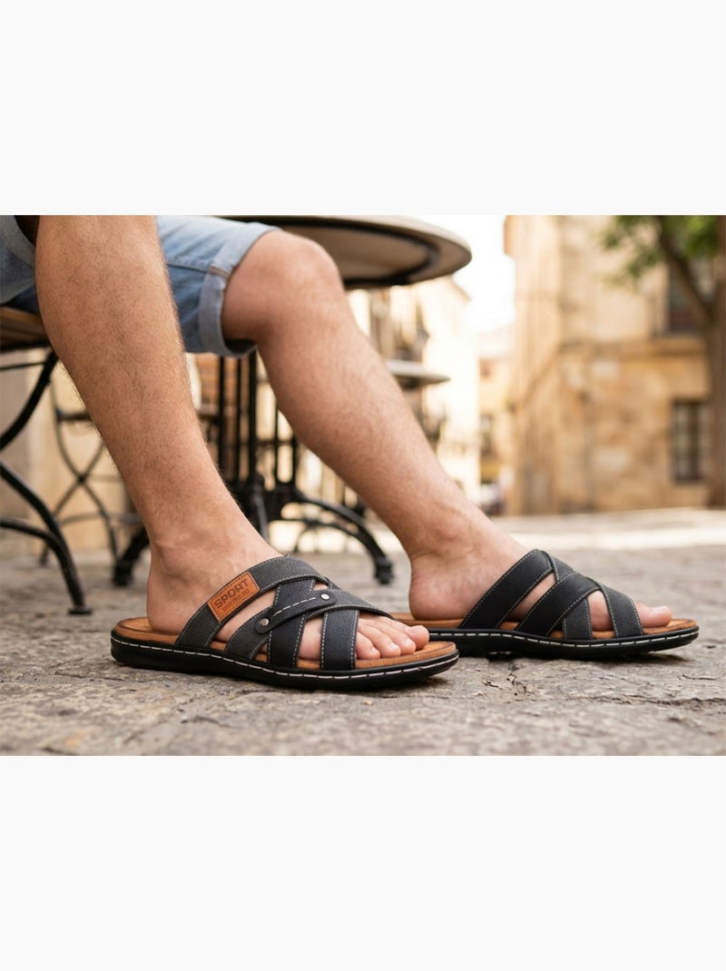 Sandali uomo con cinghie incrociate OZABI(54 characters) Nero - Kiabi