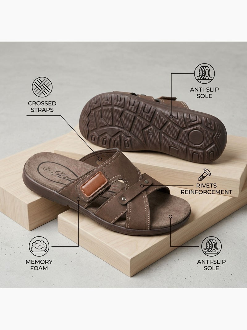 Sandali uomo incrociati comfort strappo estate OZABI Marrone - Kiabi