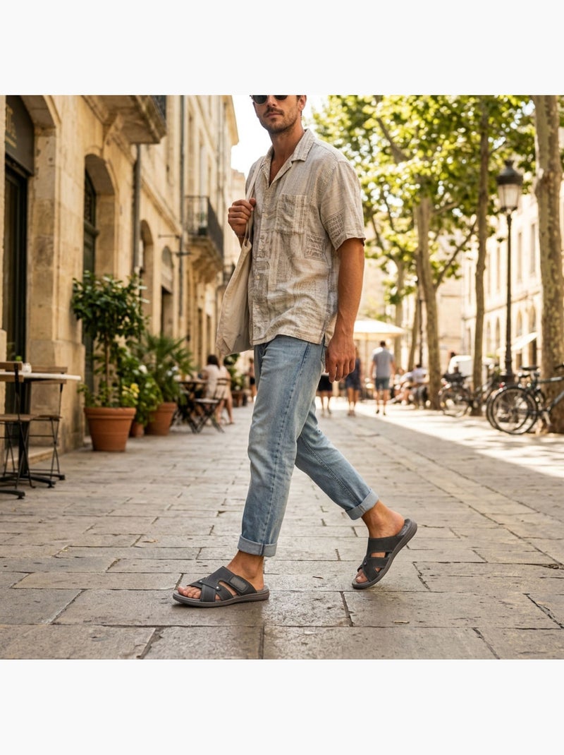 Sandali uomo incrociati comfort strappo estate OZABI Nero - Kiabi