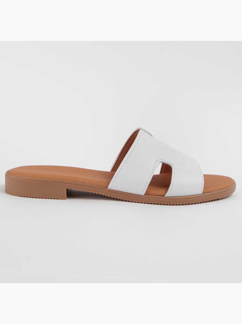 Sandalo Basso Pelle Naturale Purapiel Bianco - Kiabi
