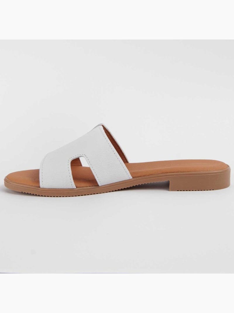 Sandalo Basso Pelle Naturale Purapiel Bianco - Kiabi