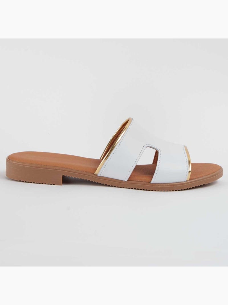 Sandalo Basso Pelle Naturale Purapiel Bianco - Kiabi