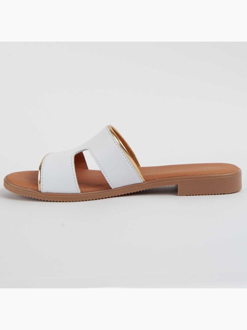 Sandalo Basso Pelle Naturale Purapiel Bianco - Kiabi
