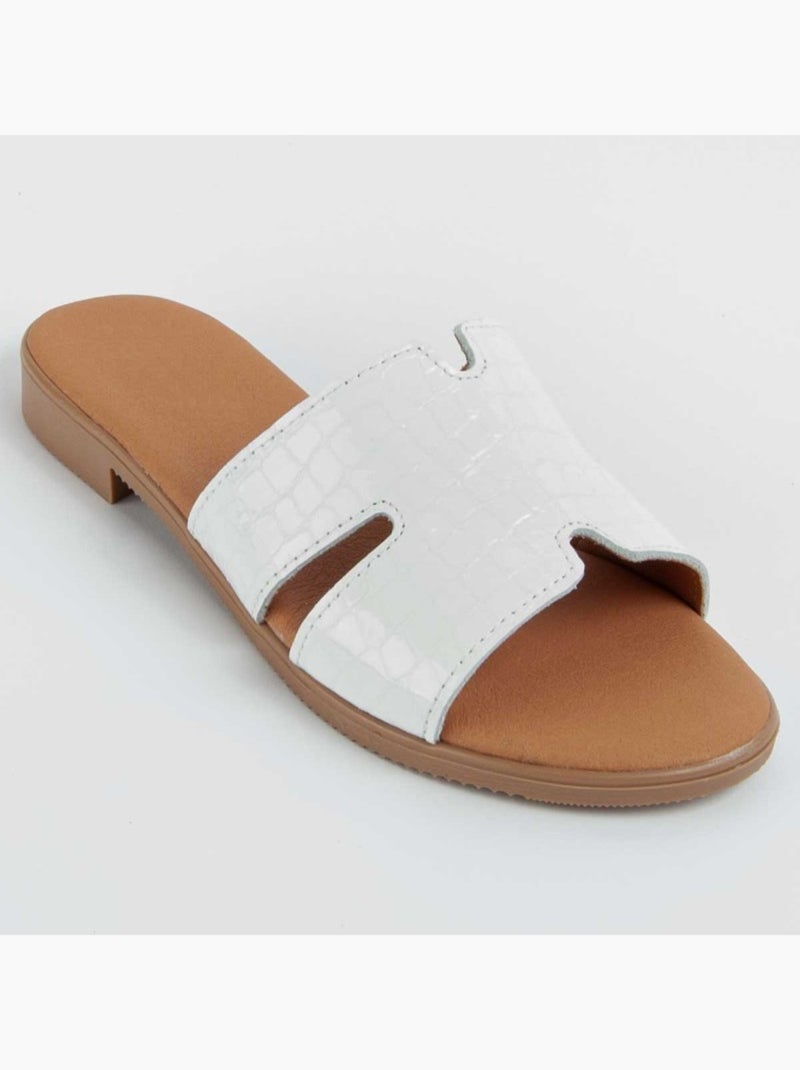 Sandalo Basso Pelle Naturale Purapiel Bianco - Kiabi