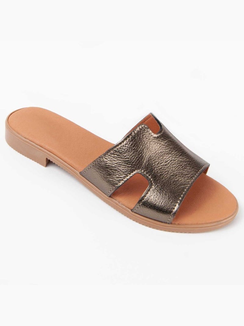 Sandalo Basso Pelle Naturale Purapiel Grigio - Kiabi
