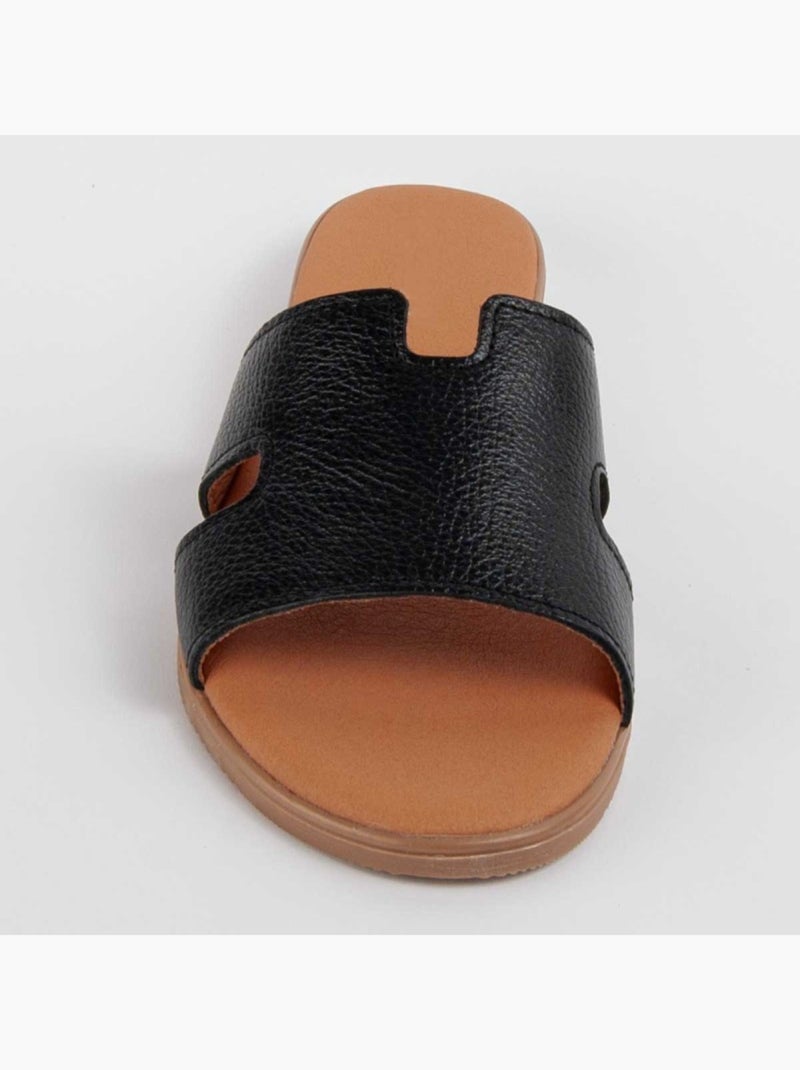 Sandalo Basso Pelle Naturale Purapiel Nero - Kiabi