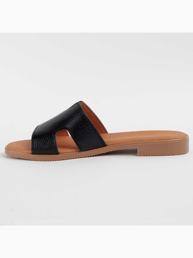 Sandalo Basso Pelle Naturale Purapiel Nero - Kiabi