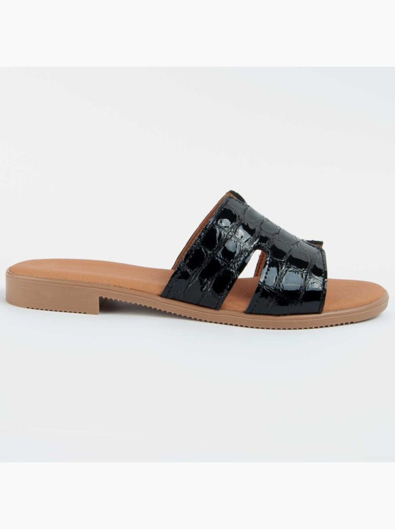 Sandalo Basso Pelle Naturale Purapiel Nero - Kiabi