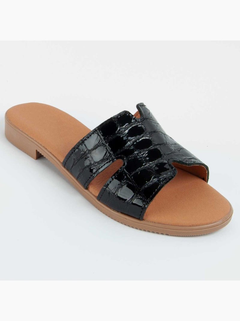 Sandalo Basso Pelle Naturale Purapiel Nero - Kiabi