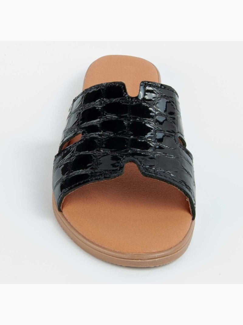 Sandalo Basso Pelle Naturale Purapiel Nero - Kiabi