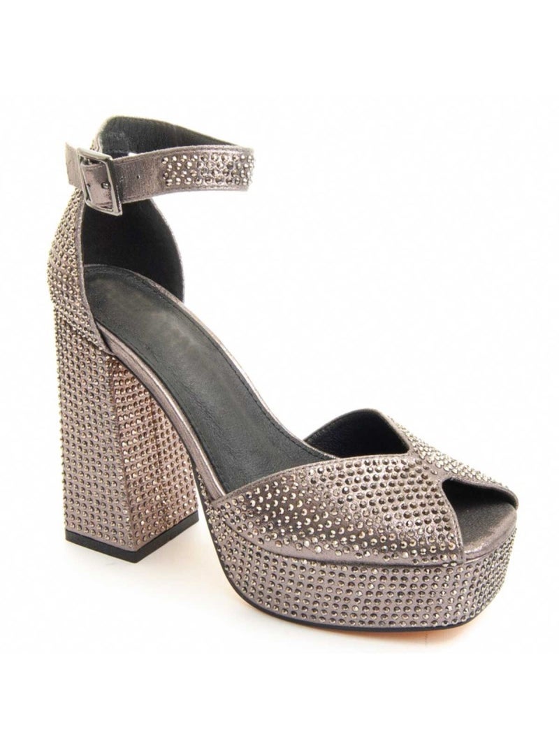 Sandalo Con Tacco Materiale Sintetico E Tessile Montevita Grigio - Kiabi