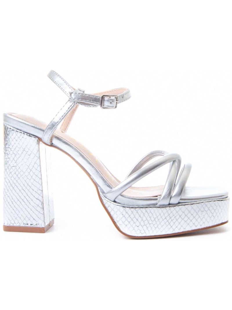 Sandalo Con Tacco Materiale Sintetico Montevita Argento - Kiabi
