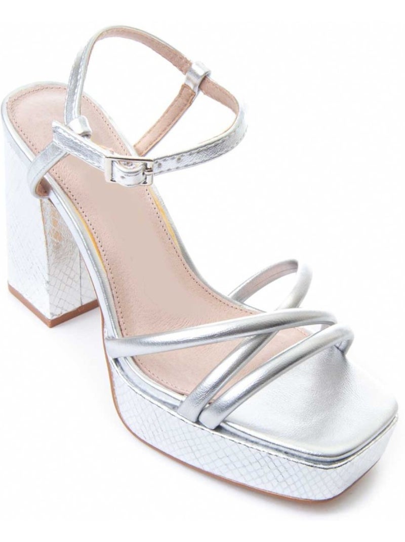 Sandalo Con Tacco Materiale Sintetico Montevita Argento - Kiabi