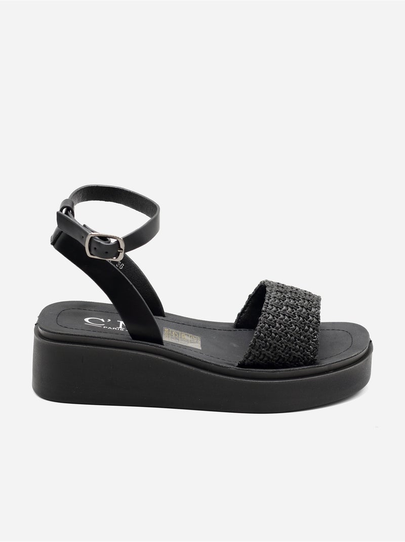Sandalo con zeppa cinturino incrociato Nero - Kiabi