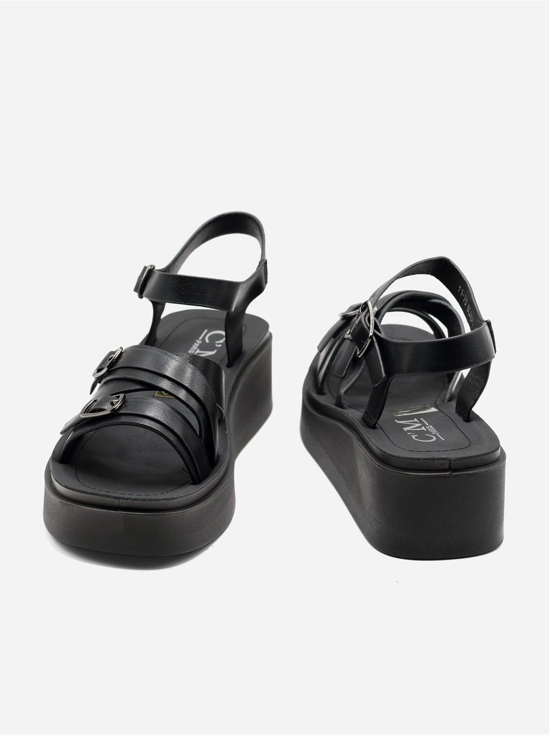 Sandalo con zeppa e cinturini multipli Nero - Kiabi