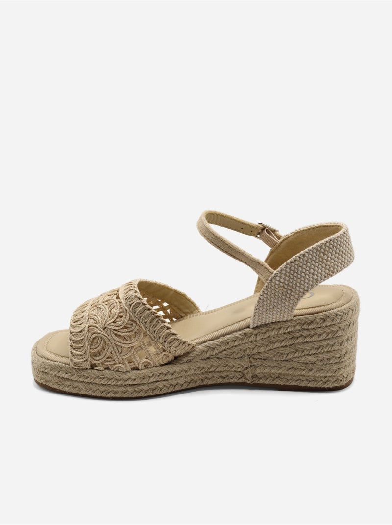 Sandalo con zeppa lavorato all'uncinetto Beige - Kiabi