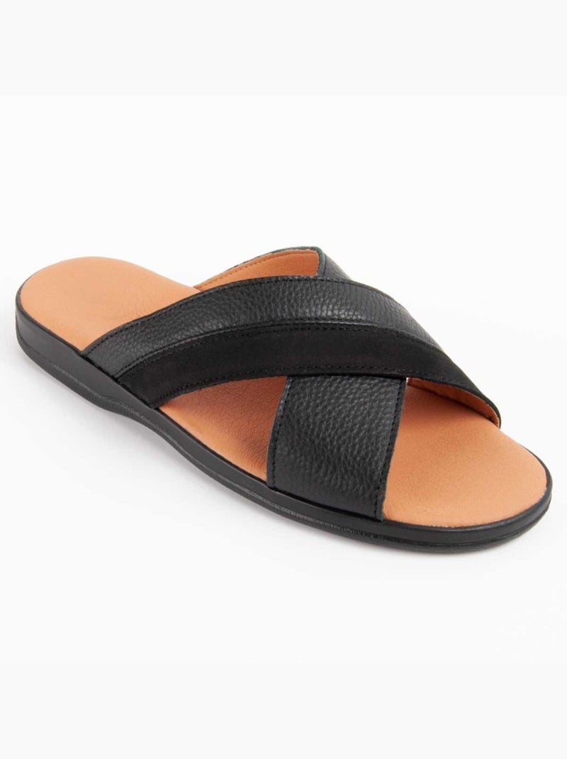Sandalo Pelle Naturale Purapiel Nero - Kiabi