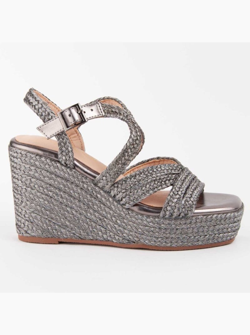 Sandalo Sparto Zeppa Materiale Sintetico Montevita Grigio - Kiabi