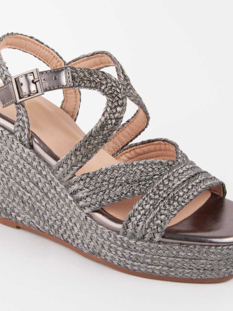 Sandalo Sparto Zeppa Materiale Sintetico Montevita Grigio - Kiabi