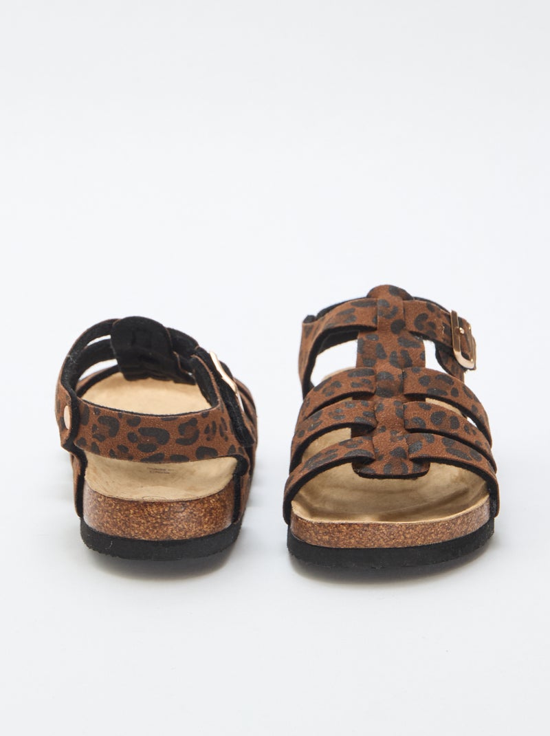 Sandalo stampato leopardato in ecopelle scamosciata Marrone - Kiabi