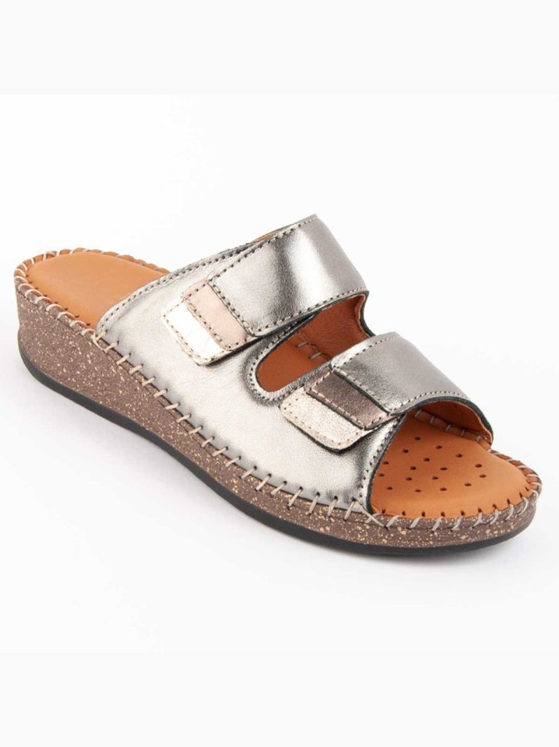 Sandalo Zeppa Pelle Naturale Purapiel Argento - Kiabi